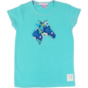 Turquoise tee with Blue Floral horse